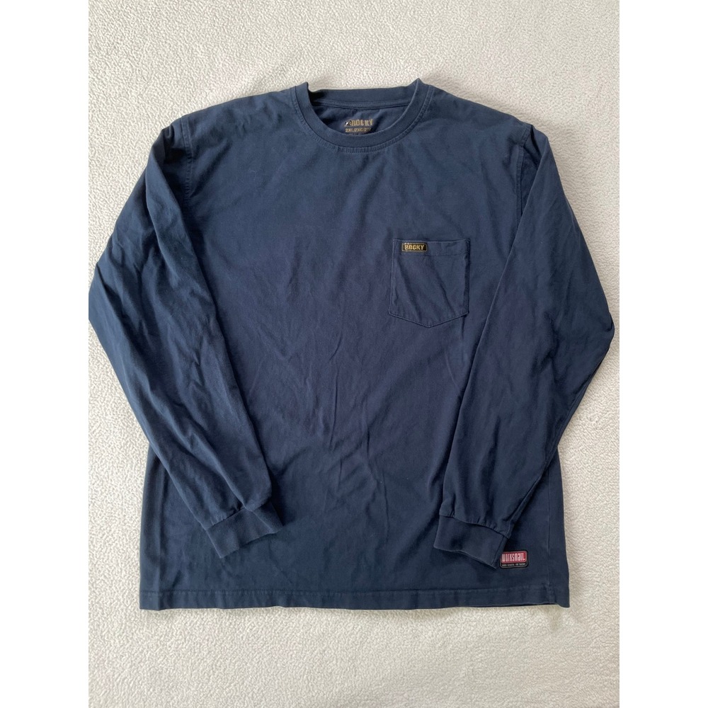 Rocky‎ Men 2XL Long Sleeve Pocket T-Shirt Navy Blue Worksmart Cotton